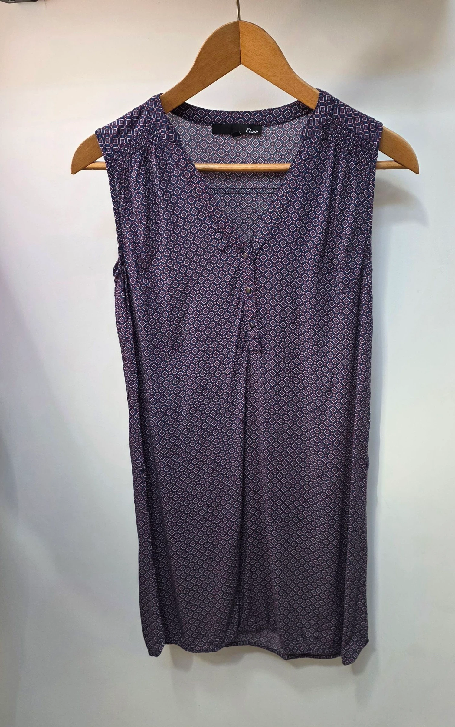 Nuisette / Chemise de nuit fluide Etam XS 34 motif géométrique bleu rouge